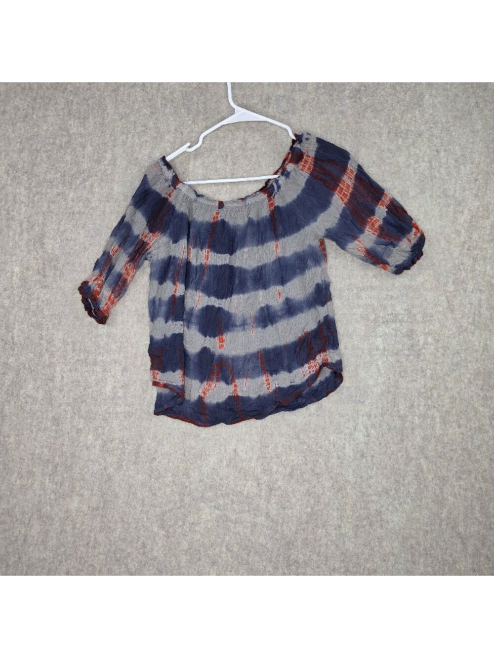 Vanilla Star Women's Boho Tie-Dye Off-Shoulder Blue/Red/Gray Small 3/4 Sleeves